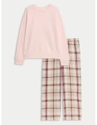 Marks & Spencer Pijama cu pantaloni lungi cu model in carouri - Bej/Roz