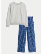 Marks & Spencer Pijama din amestec de bumbac - Gri deschis melange/Albastru