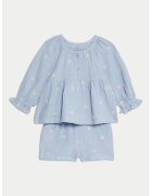 Marks & Spencer Pijama din bumbac cu model floral - Albastru inchis