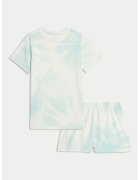 Marks & Spencer Pijama din bumbac cu model tie-dye - Albastru pal/Alb murdar