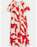 Marks & Spencer Rochie din amestec de in cu nasturi - Rosu/Alb fildes