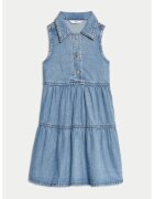 Marks & Spencer Rochie evazata de bumbac si lyocell cu guler ascutit - Albastru inchis