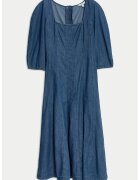 Marks & Spencer Rochie midi de bumbac cu decolteu patrat - Albastru inchis