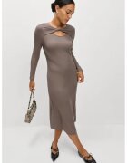 Marks & Spencer Rochie midi striata cu maneci lungi si decolteu rasucit - Maro taupe
