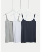 Marks & Spencer Set de 3 top-uri de casa cu insertii din dantela - Alb/Gri/Bleumarin