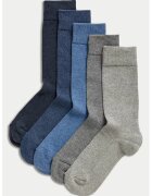 Marks & Spencer Set de 5 perechi de sosete lungi cu talpa cu amortizare - Albastru prafuit/Grej