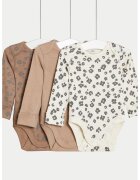 Marks & Spencer Set de body-uri cu model floral - 3 piese - Alb/Maro deschis/Gri inchis