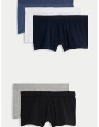 Marks & Spencer Set de boxeri cu talie elastica - 5 perechi - Alb/Albastru prafuit/Bleumarin