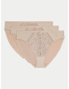 Marks & Spencer Set de chiloti cu segment frontal din dantela - 3 perechi - Bej