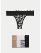 Marks & Spencer Set de chiloti tanga cu garnituri de dantela - 5 perechi - Alb/Negru