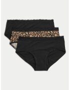 Marks & Spencer Set de chiloti uni si cu imprimeu - 3 perechi - Negru/Maro