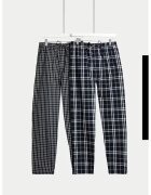 Marks & Spencer Set de pantaloni de pijama cu model in carouri - 2 perechi - Alb/Bej/Bleumarin