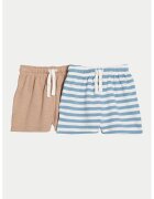 Marks & Spencer Set de pantaloni scurti cu snur - 2 perechi - Maro taupe/Albastru deschis