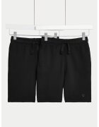 Marks & Spencer Set de pantaloni scurti din amestec de bumbac cu snur - 2 piese - Negru