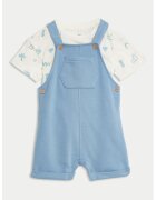 Marks & Spencer Set de salopeta si tricou - Alb murdar/Albastru