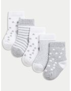 Marks & Spencer Set de sosete lungi cu imprimeu - 5 perechi - Alb/Gri deschis
