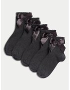 Marks & Spencer Set de sosete scurte cu funde - 5 perechi - Negru melange