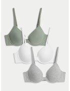 Marks & Spencer Set de sutiene cu decolteu adanc si sustinere metalica - 3 piese - Alb/Verde/Gri