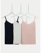 Marks & Spencer Set de topuri cu decolteu in V - 3 piese - Albastru ultramarin/Alb murdar/Roz prafuit