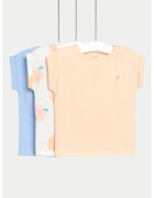 Marks & Spencer Set de tricou din bumbac - 3 piese - Albastru pastel/Piersica/Alb murdar