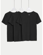 Marks & Spencer Set de tricouri de casa cu decolteu la baza gatului - 3 piese - Negru