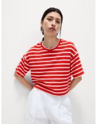 Marks & Spencer Tricou crop cu model in dungi - Alb/Rosu vermillion