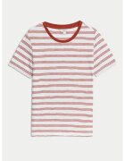 Marks & Spencer Tricou cu decolteu rotund si model in dungi - Maro/Alb murdar