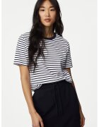 Marks & Spencer Tricou regular fit din bumbac - Alb/Bleumarin