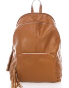 Massimo Castelli Rucsac din piele cu buzunar cu fermoar - Caramel