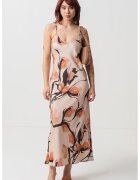 Max&Co Rochie cu model floral si decolteu in V - Negru/Portocaliu persan