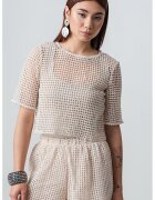 Max&Co Tricou crop cu perforatii Faville - Bej deschis