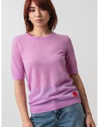 Max&Co Tricou din amestec de lyocell si lana cu mansete striate - Roz fandango