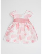 Mayoral Rochie babydoll din amestec de in cu model floral discret - Alb/Roz pastel/Piersica