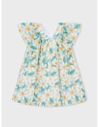 Mayoral Rochie dreapta cu model floral si decolteu in V - Alb/Verde/Portocaliu pal