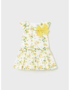 Mayoral Rochie evazata cu model floral si aplicati funda - Alb/Galben
