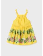 Mayoral Rochie evazata din amestec de in cu model tropical - Galben sofran