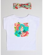 Mayoral Set de bentita si tricou cu imprimeu grafic - 2 piese - Roz somon/Alb optic/Verde persan