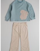 Mayoral Set de bluza de trening cu iepure brodat si pantaloni - 2 piese - Alb fildes/Turcoaz