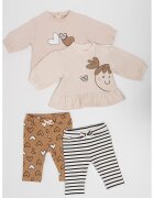 Mayoral Set de bluza de trening si colanti- 4 piese - Maro taupe deschis/Crem