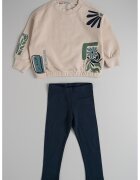 Mayoral Set de bluza de trening si colanti cu model floral - 2 piese - Alb fildes/Albastru ultramarin/Verde aquamarin