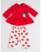 Mayoral Set de bluza evazata si pantaloni cu imprimdeu cu mar - Rosu/Alb/Verde