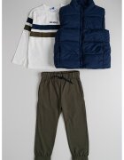Mayoral Set de bluza - pantaloni de trening si vesta - 3 piese - Alb/Kaki inchis/Bleumarin