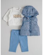 Mayoral Set de bluza - pantaloni si vesta cu model - 3 piese - Alb fildes/Maro/Albastru lavanda