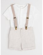 Mayoral Set de camasa de bumbac si pantaloni scurti - Alb/Maro taupe deschis