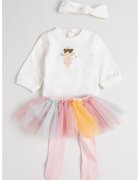 Mayoral Set de fusta din tul - bandana si body - 3 piese - Alb/Galben/Roz