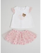 Mayoral Set de fusta si top din tul cu model cu inimi - 2 piese - Alb/Roz