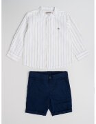 Mayoral Set de pantaloni scurti si camasa cu model in dungi - 2 piese - Albastru ultramarin/Maro nisip/Alb murdar