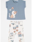 Mayoral Set de pantaloni si tricou din amestec de bumbac - 2 piese - Alb fildes/Albastru prafuit