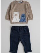 Mayoral Set de pulover cu model si pantaloni - 2 piese - Alb/Albastru ultramarin/Maro deschis melange