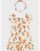 Mayoral Set de rochie cu imprimeu si bentita - Alb fildes/Portocaliu/Verde feriga